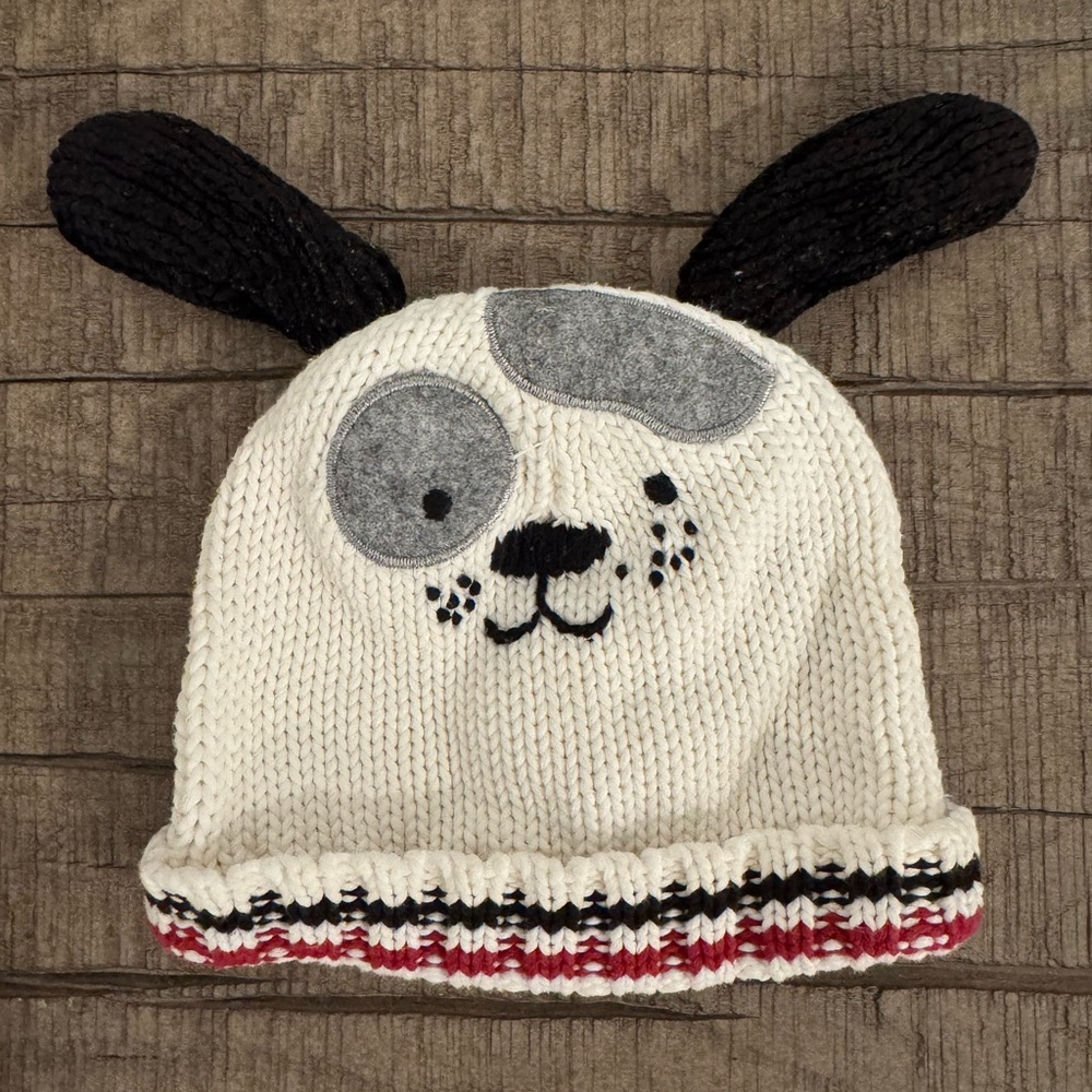 Koala Kids White and Black Puppy Knit Hat Size 0-9 months